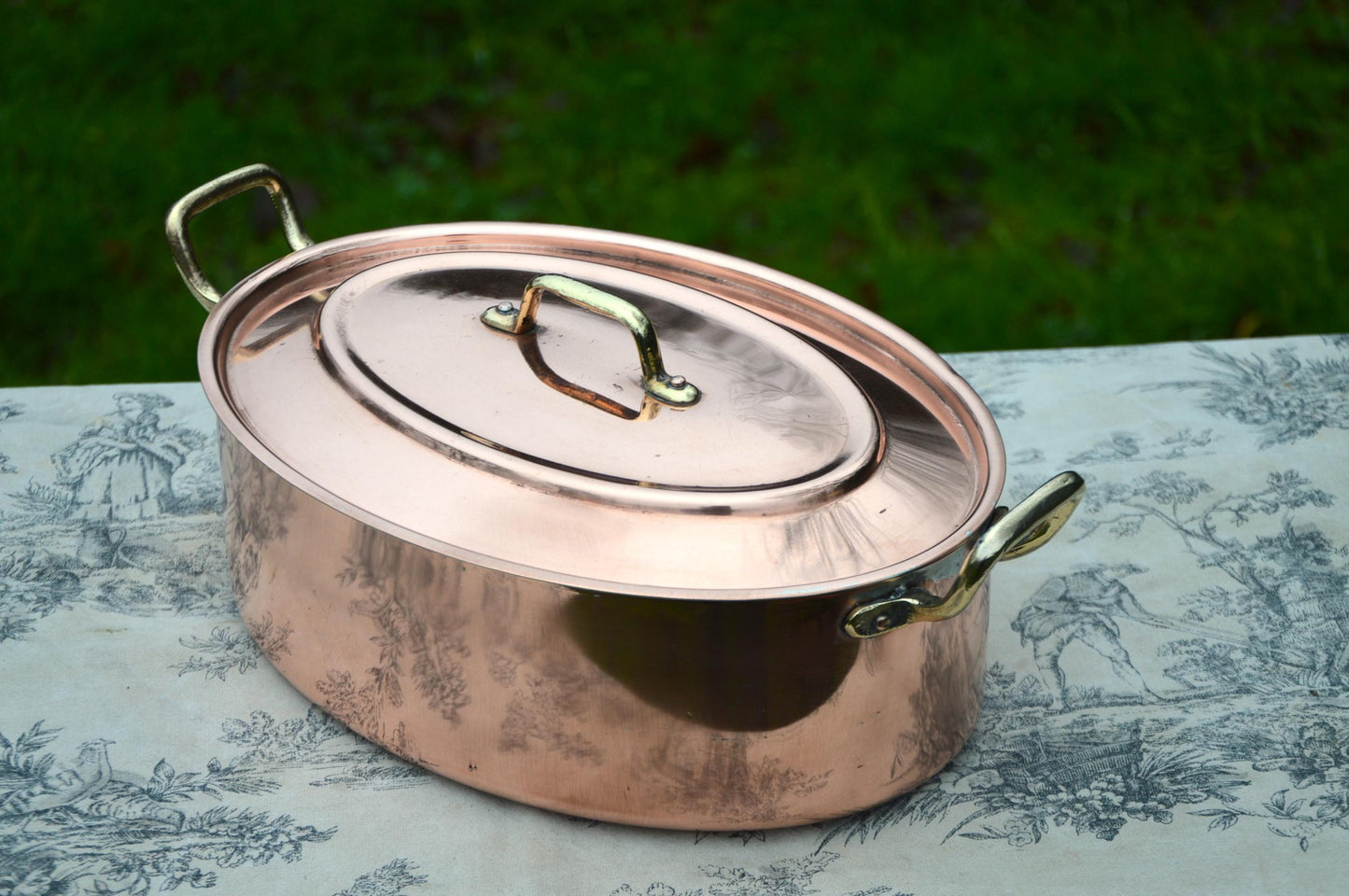 Tournus Copper Cocotte Casserole Marmite Oval Pot French Copper Casserole Lid 1.4mm 20cm 8" Nickel Lined Good Condition