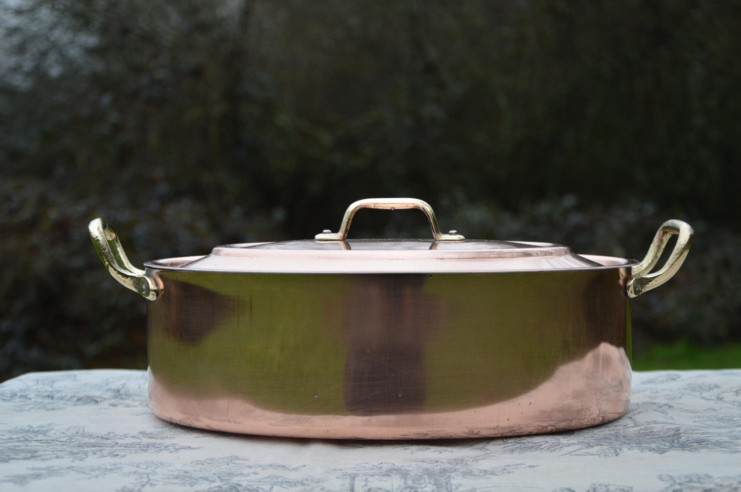 Tournus Copper Cocotte Casserole Marmite Oval Pot French Copper Casserole Lid 1.4mm 20cm 8" Nickel Lined Good Condition