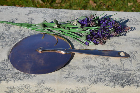 Vintage Copper Pan Lid: Lyon Bronze Handle, New Tin Lining (18.5cm)
