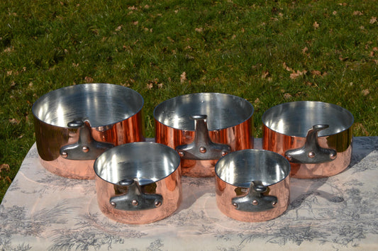 Superior Cooking Pots 2mm Five Copper Pans Renovated New Tin Vintage Made in France Kitchenware French Cuisine Accessories Gift Foodie Chef