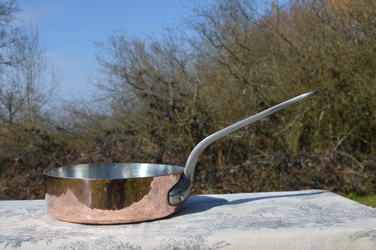 Antique French Copper Sauté Pan: 22.5cm, Re-Tinned, Heritage