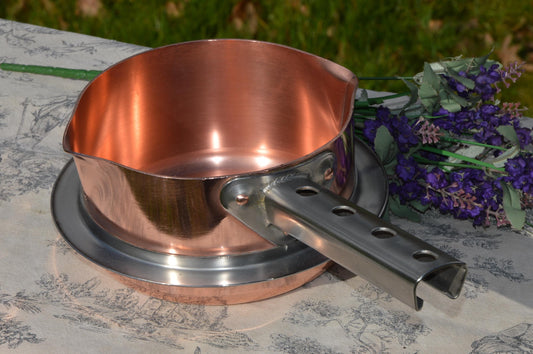 Vintage Copper Bain Marie Pan: French Patisserie Poacher, Steel Skirt (16cm)