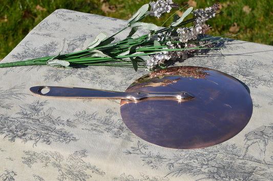 Copper Pan Lid 20.5cm 8 1/8"To Fit 20cm Pan Lyon Made New Tin Lining Copper Rivets Copper Pan Lid Stick Lid Lollipop Lid Bronze Handle