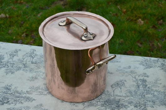 French Farmhouse Copper Pan Marmite Faitout Soup Pot New Villedieu Tin Antique Stock Pot 20cm 8 Inch High Quality Normandy Kitchen Well Used