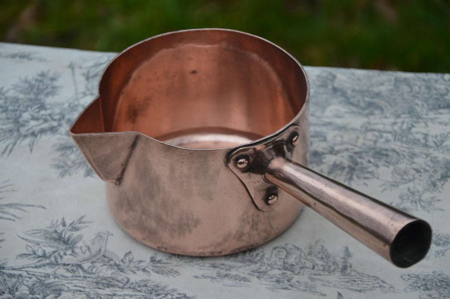 Antique Handmade Copper Sugar Pan: Antique Patisserie Pan with Hollow Handle