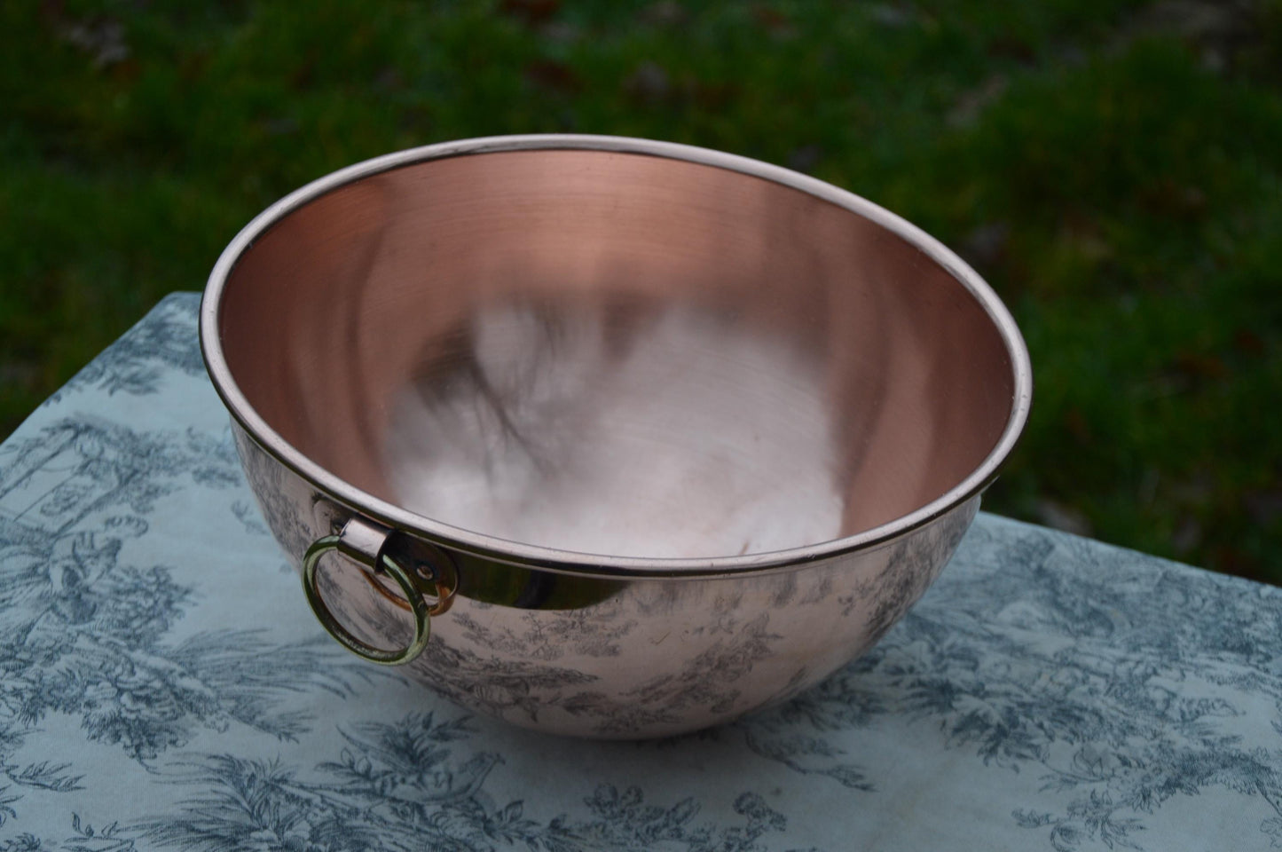 Made in France Vintage French Copper Full Round Mixing Bowl Brass Ring Hanger Stamped 27.5cm 10 3/4in Well Used Copper Bowl Older Style