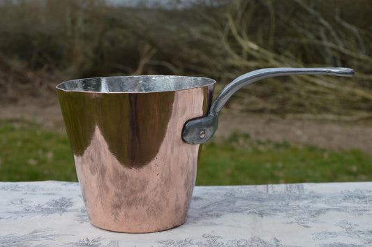 Antique French Copper Pan Splayed Tall Professional 6" 15cm High Copper Refurbished New Artisan Tin Lining Tin Iron Handle Milk Sauce Pan