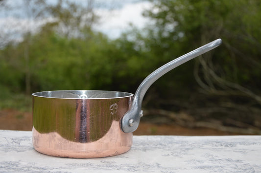 Vintage Chomette Favor Saucepan French Copper 14cm 5 1/2 inch 3mm New Tin Lined Professional Sauce Pan Butter Pan 1.3 k Cast Iron Handle