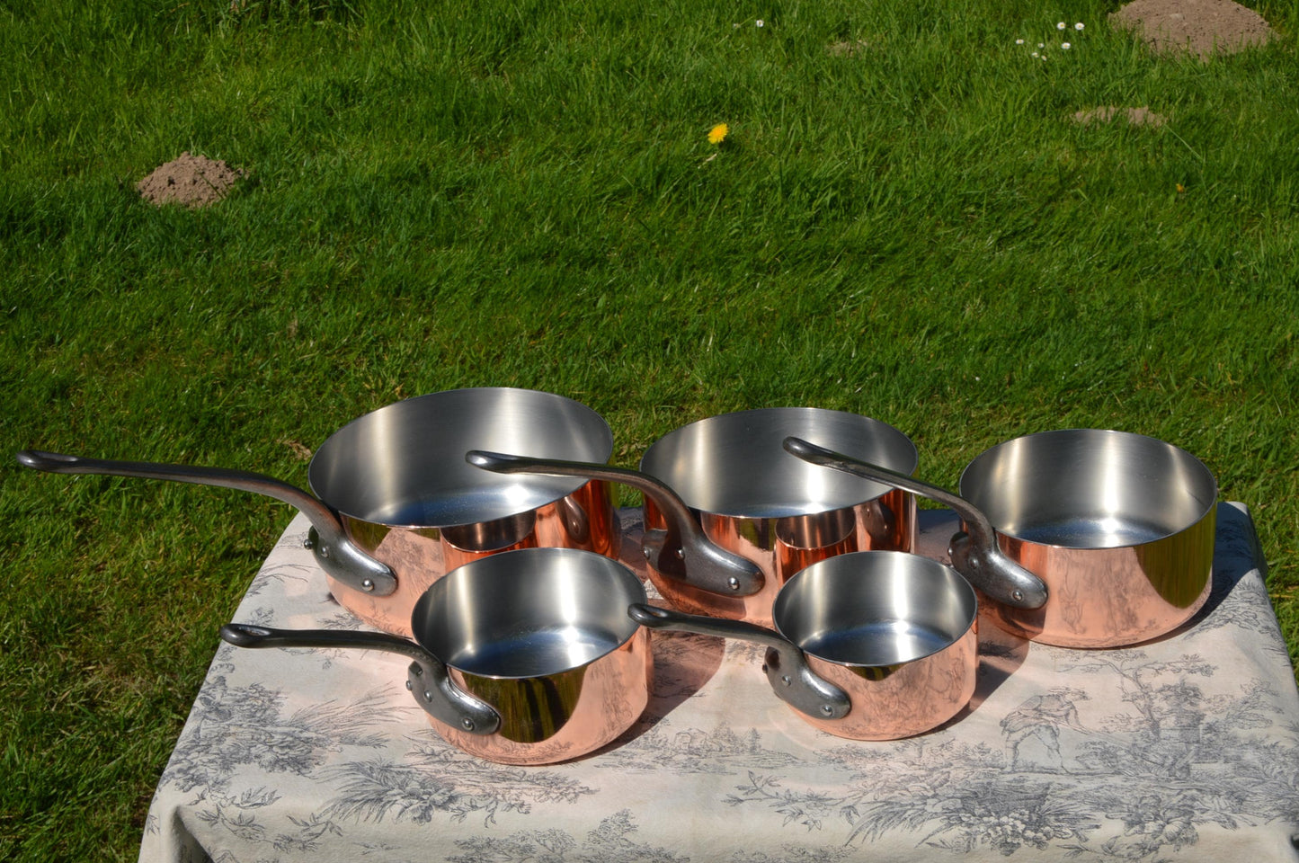 Copper Pans Metaux Ouvres 1.6-1.7mm Stainless Steel Lined Vintage French Copper Profession Cast Iron Handles Used Vintage Set Pans