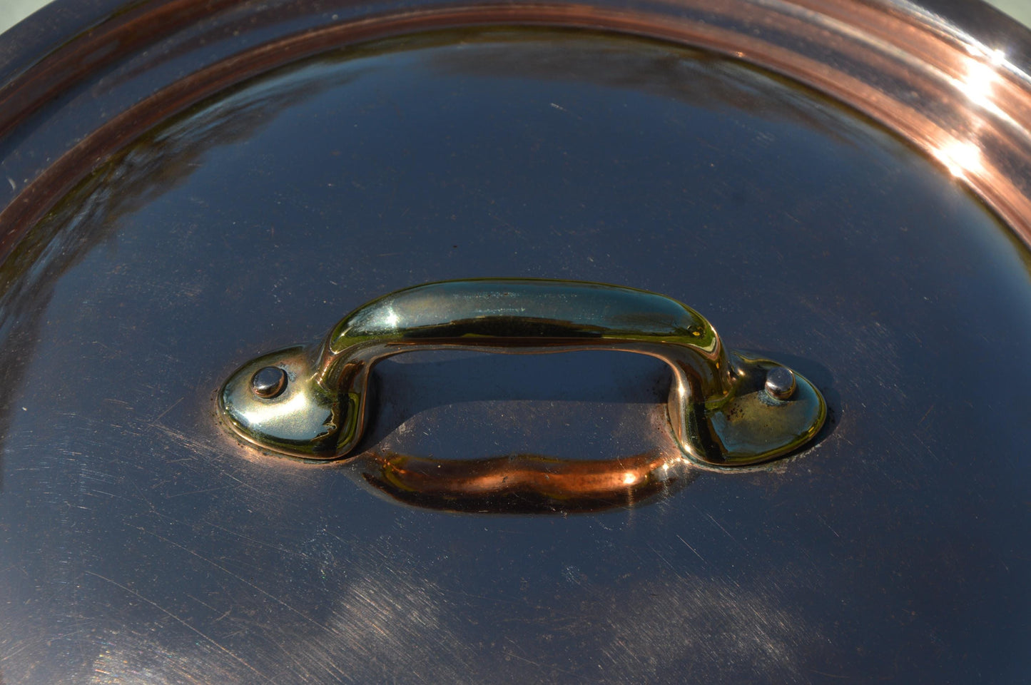 Vintage Saute Pan New Tin Villedieu 1.6mm French Copper Pan 24cm 9 1/2" Professional Saute Bronze Handles Lid Quality New Villedieu Tin