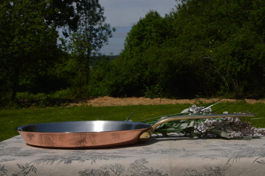 French Faymont Saute 3mm Base 2mm Rim Stainless Steel Oval Copper Skillet Fish Steak Frying Pan Bronze Handle Made in France 26 cm 10 1/4"