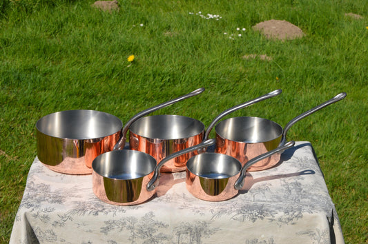 Copper Pans Metaux Ouvres 1.6-1.7mm Stainless Steel Lined Vintage French Copper Profession Cast Iron Handles Used Vintage Set Pans