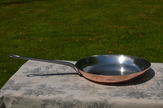Vintage Copper Fry Pan 29.5cm 11 3/8" Skillet Saute Serie Speciale Villedieu 2.2mm Base 1.7mm Rim French New Hand Wiped Tin Superb Quality