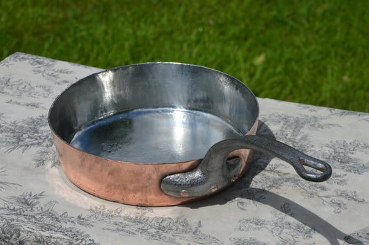 Antique Saute 22.5cm 8 3/4" Copper Sauté French Antique 1.8mm Rim 2.3mm Base Hand Raised Hammered New Hand Wiped Tin Heavy Quality 1800s