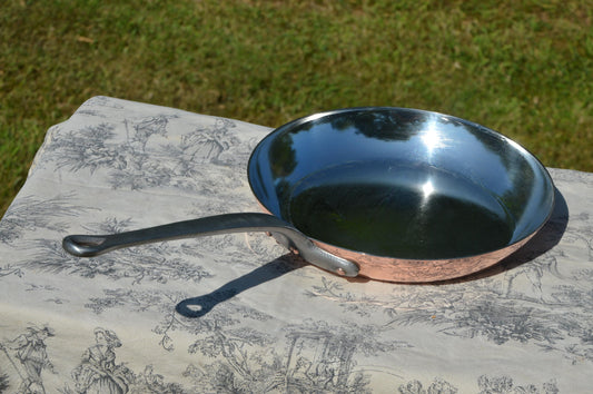 New Tin Vintage Copper Frying Pan Villedieu 2mm French Skillet 28cm Atelier du Cuivre Hand Wiped Tin Quality Copper Skillet Normandy Kitchen