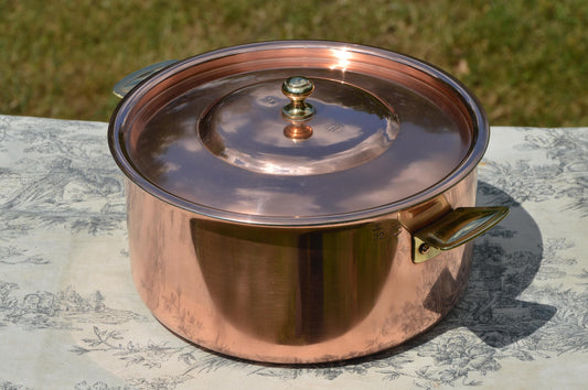 Lecellier Copper Casserole Faitout Round Pot French Copper Dutch Oven Lid 1.5mm 22cm 8 5/8" Good Condition New Hand Wiped in-House Tin