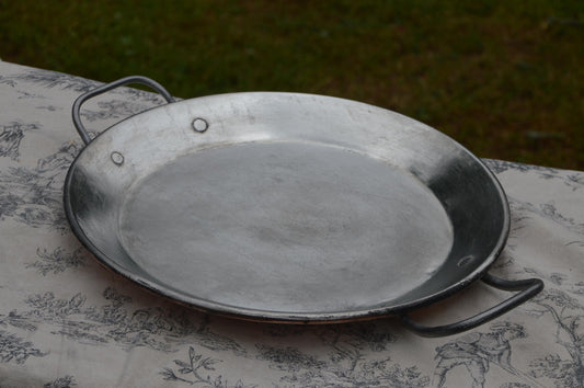 Big Copper Antique Copper Gratin Oven Dish Tourtiere Large French Round New Hand Wiped Tin Lined - Proper Antique Pan Showing It's Age