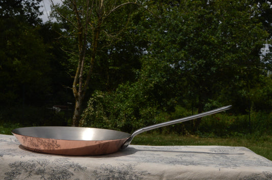 2mm Fry Pan Skillet French Vintage Copper Pan Nickel Lined (Tested) Iron Handle Steel Rivets Quality Sauté Pan 26cm 10 1/4" Good Condition