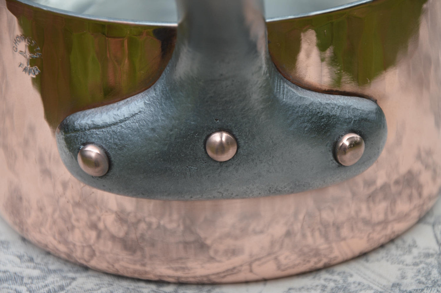 Two Vintage Chomette Favor Saucepans French Copper 18cm 7" 20cm 8" 3mm New Tin Lined Good Sized Professional Sauce Pan 5.2 k Iron Handles