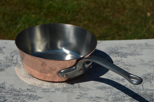 Copper Pan Metaux Ouvres 2.2mm Made in France French Nickel Lined Pan Copper Fry Sauteuse Evasee Cast Iron Handle Steel Rivets