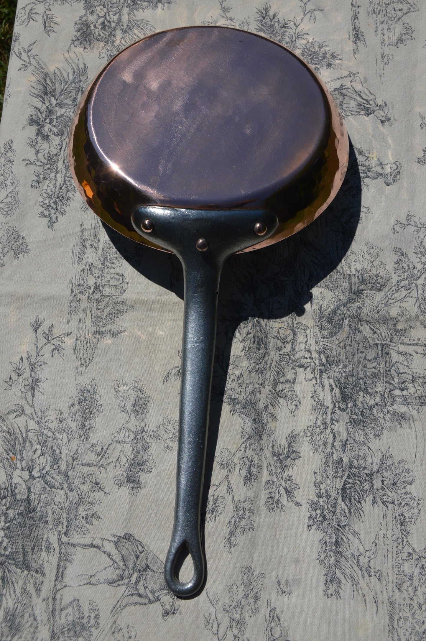 Vintage Copper Hammered Pan New Hand Wiped Tin France Made Frying Pan High Sides Saute Copper Rivets 1.8mm French Iron Handle Hammered