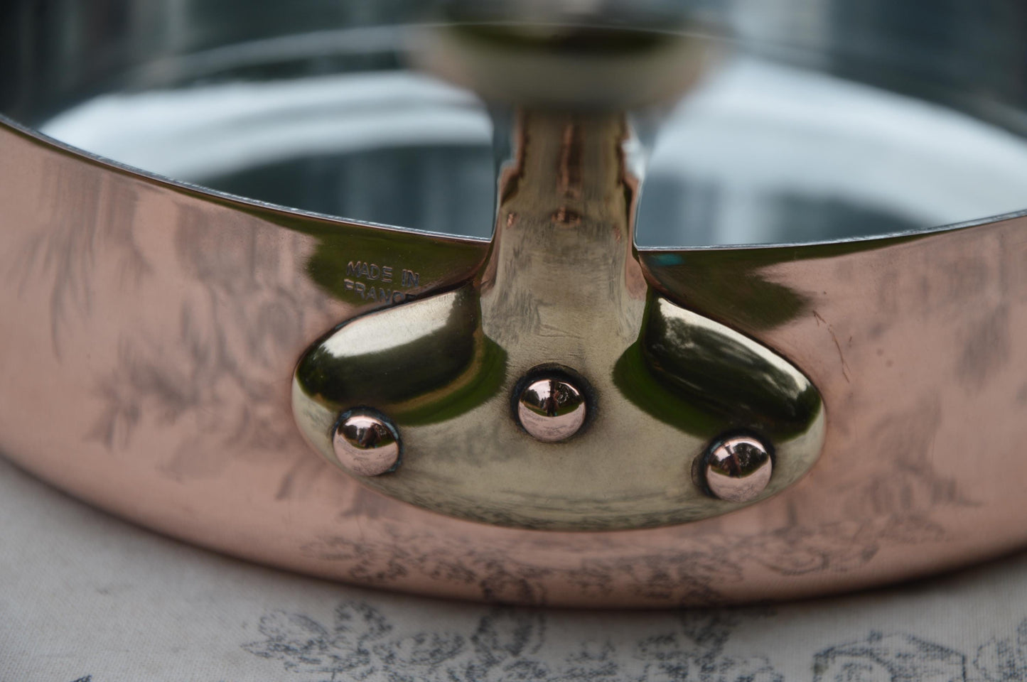 Vintage French Copper Skillet: Villedieu Les Poeles, Bronze Handle, Re-Tinned