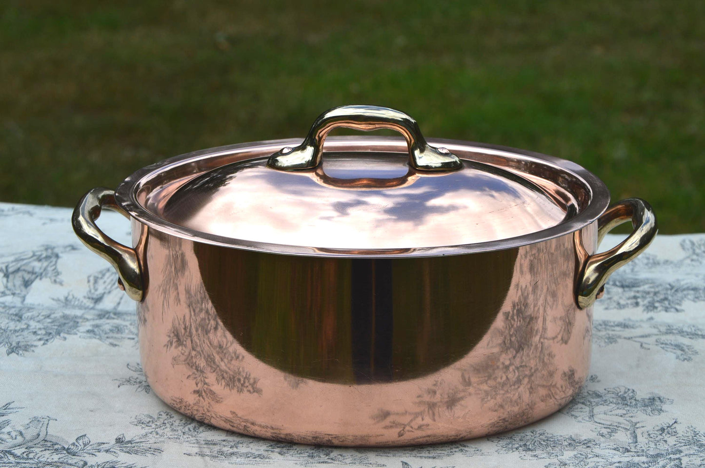 Vintage French Copper Casserole Pan Pot Dutch Oven Lid New Hand Wiped Tin Cocotte Faitout 1.8mm Oval 20cm 8" Made In France Villedieu Made