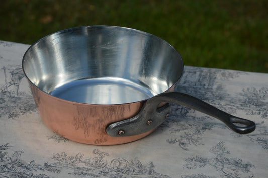 Vintage French Copper 1.5mm New Tin Lined Professional Windsor Splayed Sauce Pan Sauteuse Evasee 19.5cm Cast Iron Handle