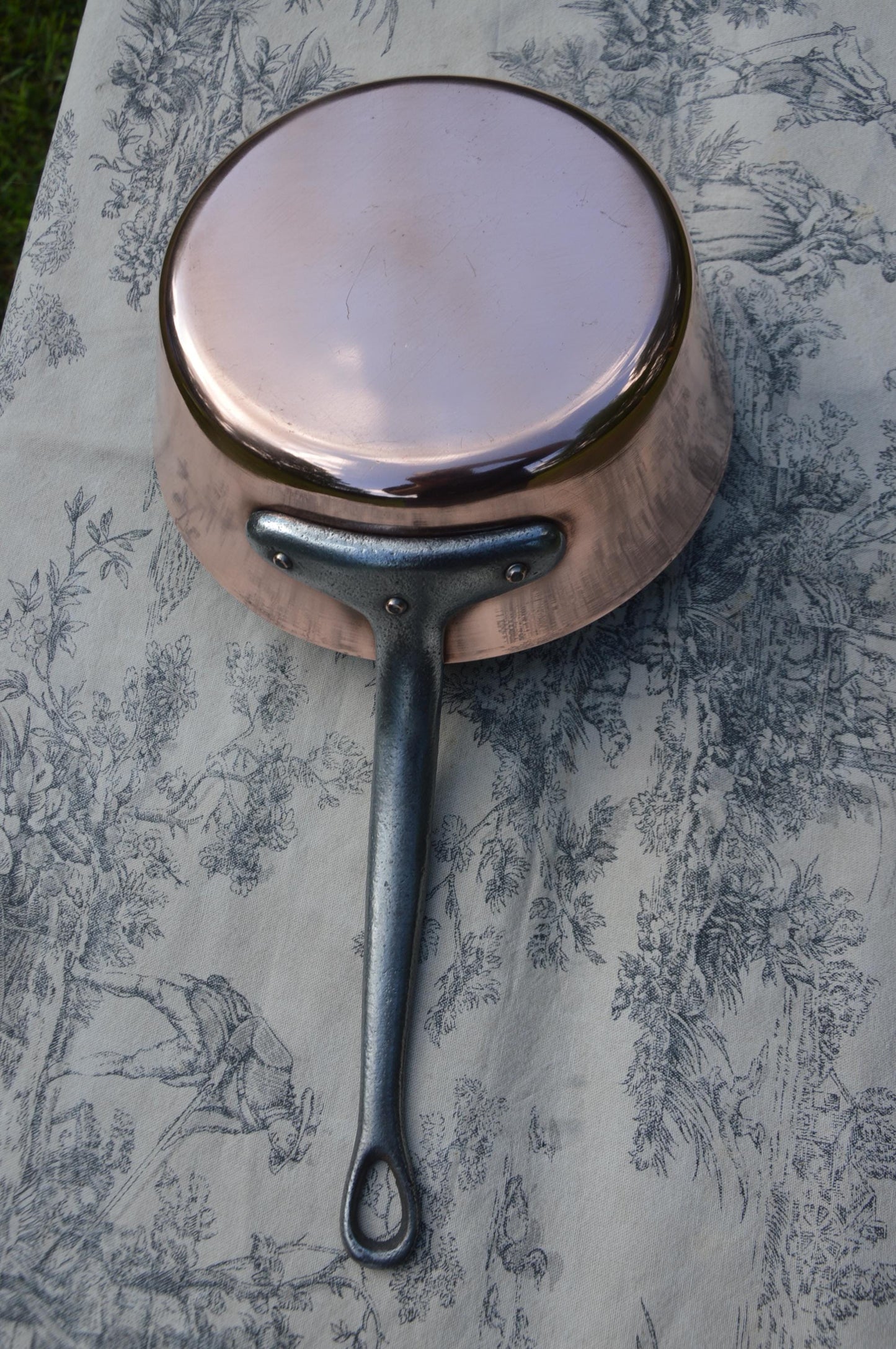 Vintage French Copper 1.5mm New Tin Lined Professional Windsor Splayed Sauce Pan Sauteuse Evasee 19.5cm Cast Iron Handle