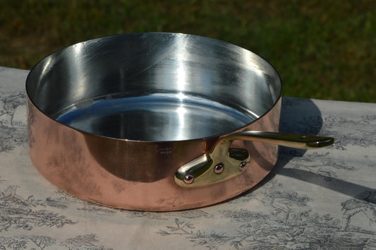 Villedieu Copper Saute Pan 24cm 9 1/2" New Hand Wiped Tin 1.5MM French Sauté Poele Bronze Handle 24cm 9 1/2" Vintage Fry Pan High Sided Pot