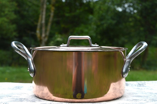 Copper Pan Fabrication Francaise 2.3mm Made in France 22cm Round Marmite Faitout Casserole Cocotte a Poulet Ronde Large Dutch Oven