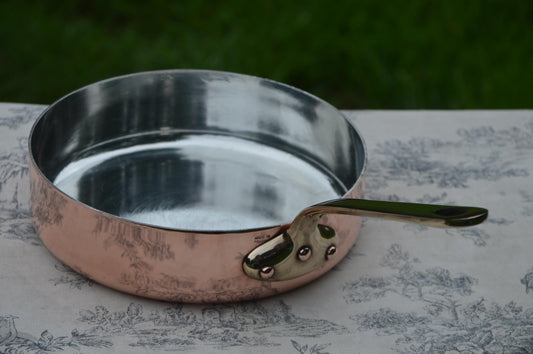 Vintage French Copper Skillet: Villedieu Les Poeles, Bronze Handle, Re-Tinned