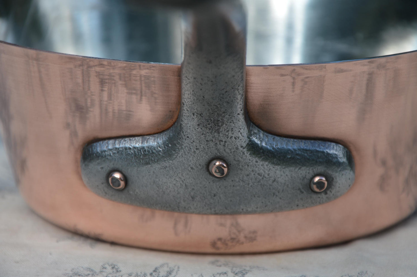 Vintage French Copper 1.5mm New Tin Lined Professional Windsor Splayed Sauce Pan Sauteuse Evasee 19.5cm Cast Iron Handle