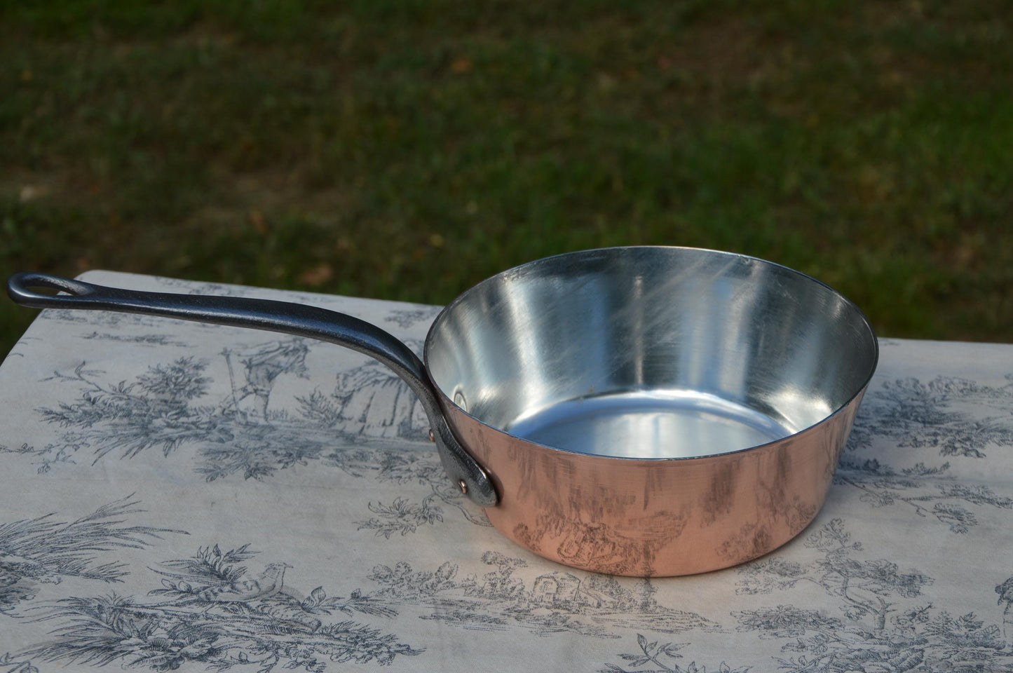 Vintage French Copper 1.5mm New Tin Lined Professional Windsor Splayed Sauce Pan Sauteuse Evasee 19.5cm Cast Iron Handle
