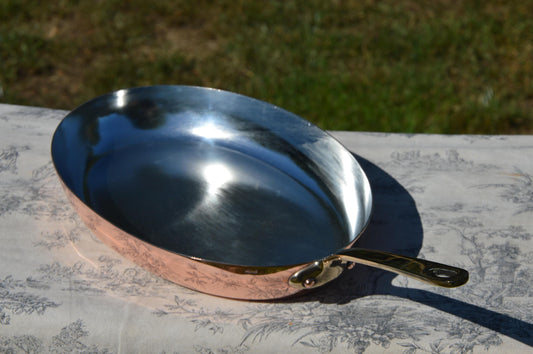 French Copper Skillet 1.4mm Rim 2mm Base Frying Fish Saute Pan Made in France Cooking Kitchen New Tin Lined Fry 35cm 14" Professional