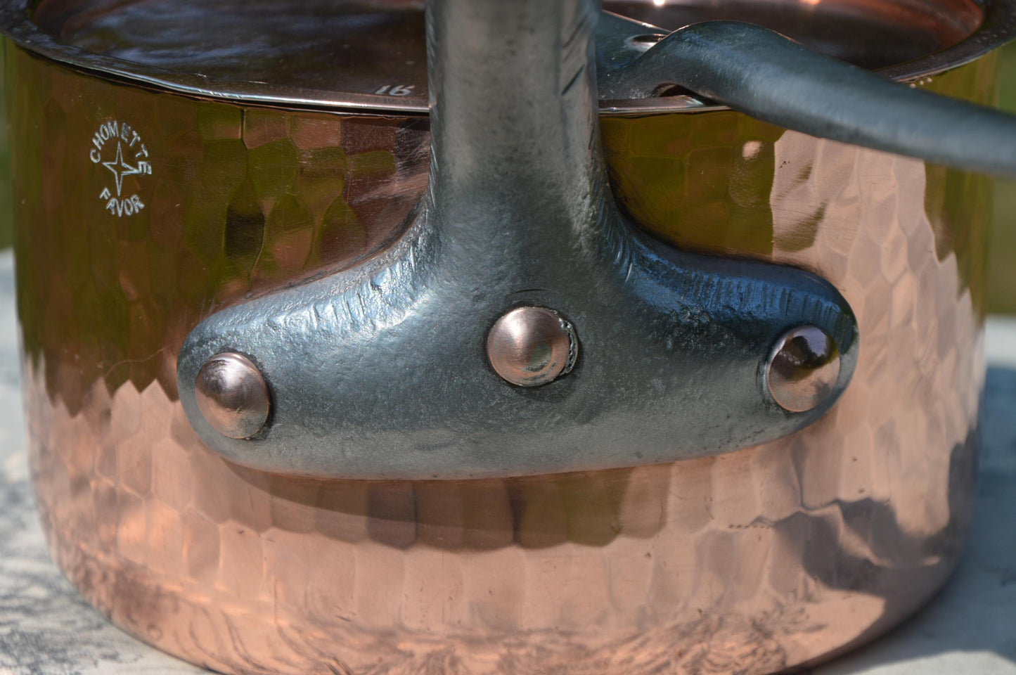 Antique French Copper Saucepan: Chomette Favor, New Tin Lining, Cast Iron Handle