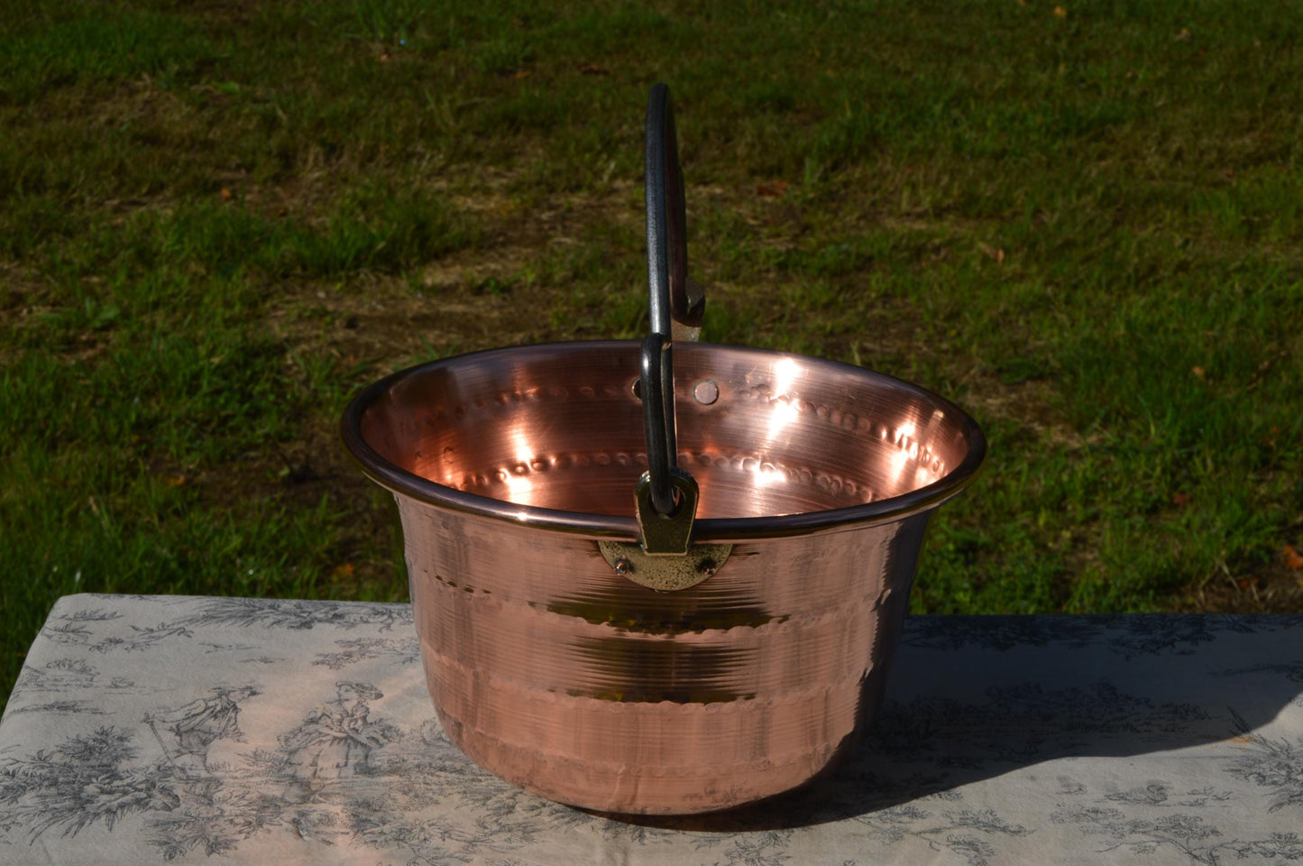 Antique French Copper Jam Cauldron: Hand Hammered Pot with Iron Handle