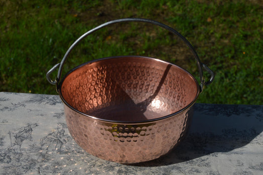 Antique French Copper Jam Pan: Hand Hammered Cauldron Pot, Normandy Kitchen