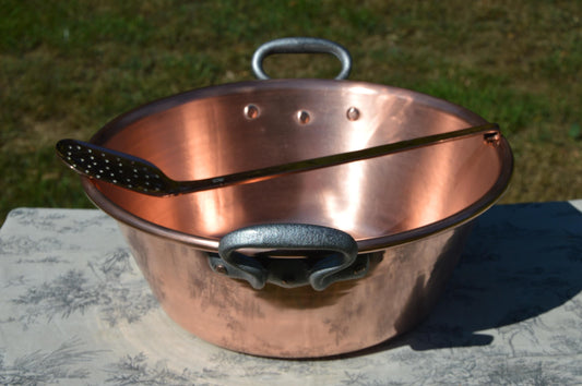 Massive Jam Pan Vintage Copper Professional French Jelly Pan Ecumoire 40cm Rolled Top 3.97 kilos 8 lbs 12 oz Copper Cast Iron Handles