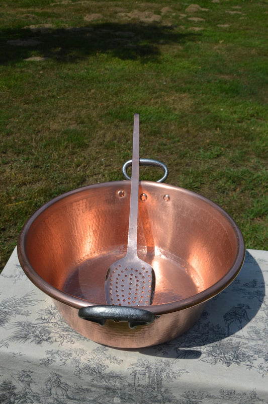 GAOR Copper Jam Pan Hammered 41cm across 16.5" Ecumoire Copper Pan Preserves Confiture French Vintage Copper Jelly  Pan Iron Handles