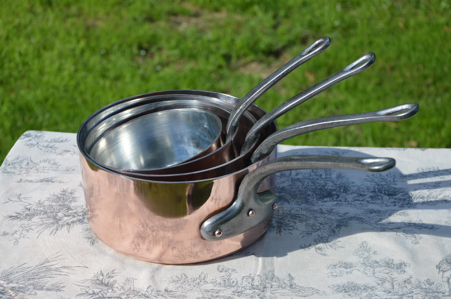 Vintage French Copper Pans - Villedieu YG - Restaurant Quality Set of Four New Tin