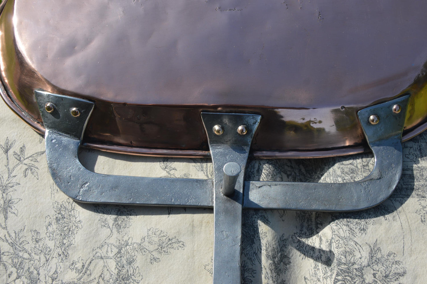 Antique Copper Lechefrite: Refurbished French Roasting Pan with Wrought Iron Handle