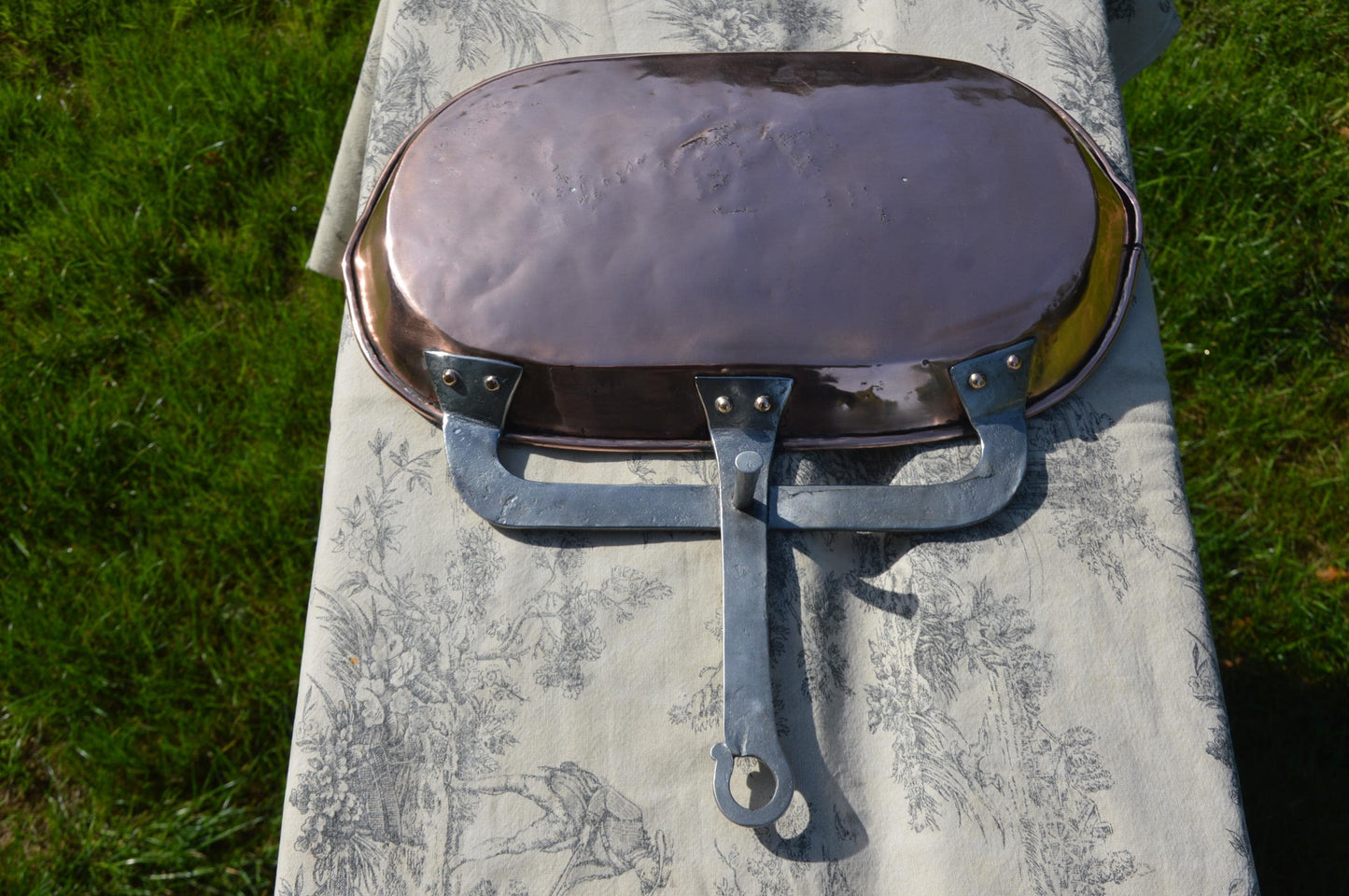 Antique Copper Lechefrite: Refurbished French Roasting Pan with Wrought Iron Handle