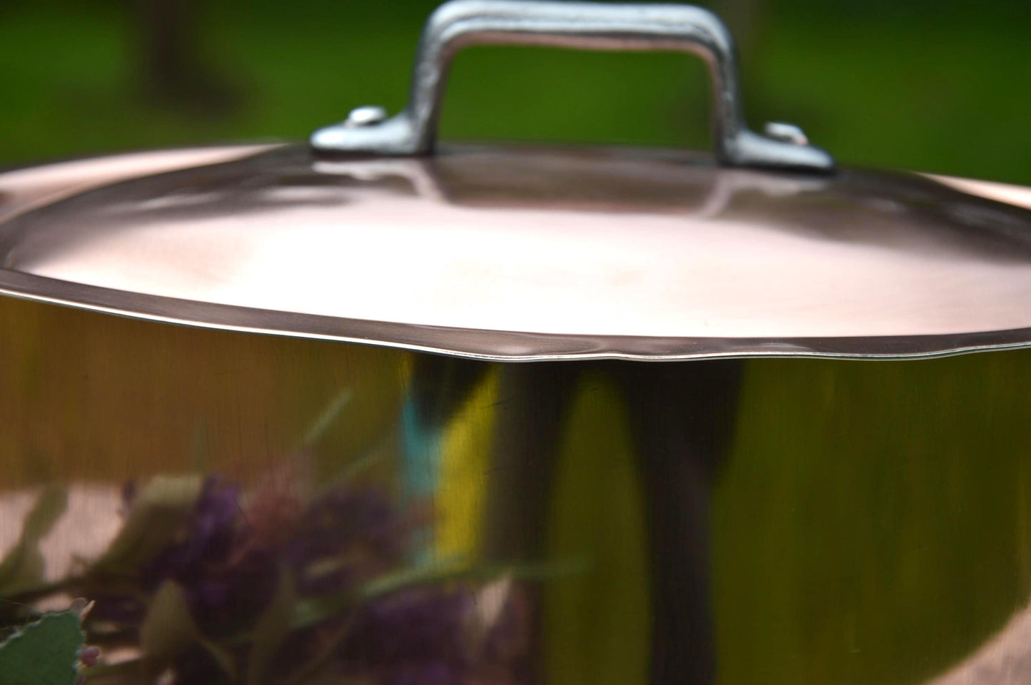 Antique Copper Casserole: French Oval Pot with Cast Iron Handles 24cm