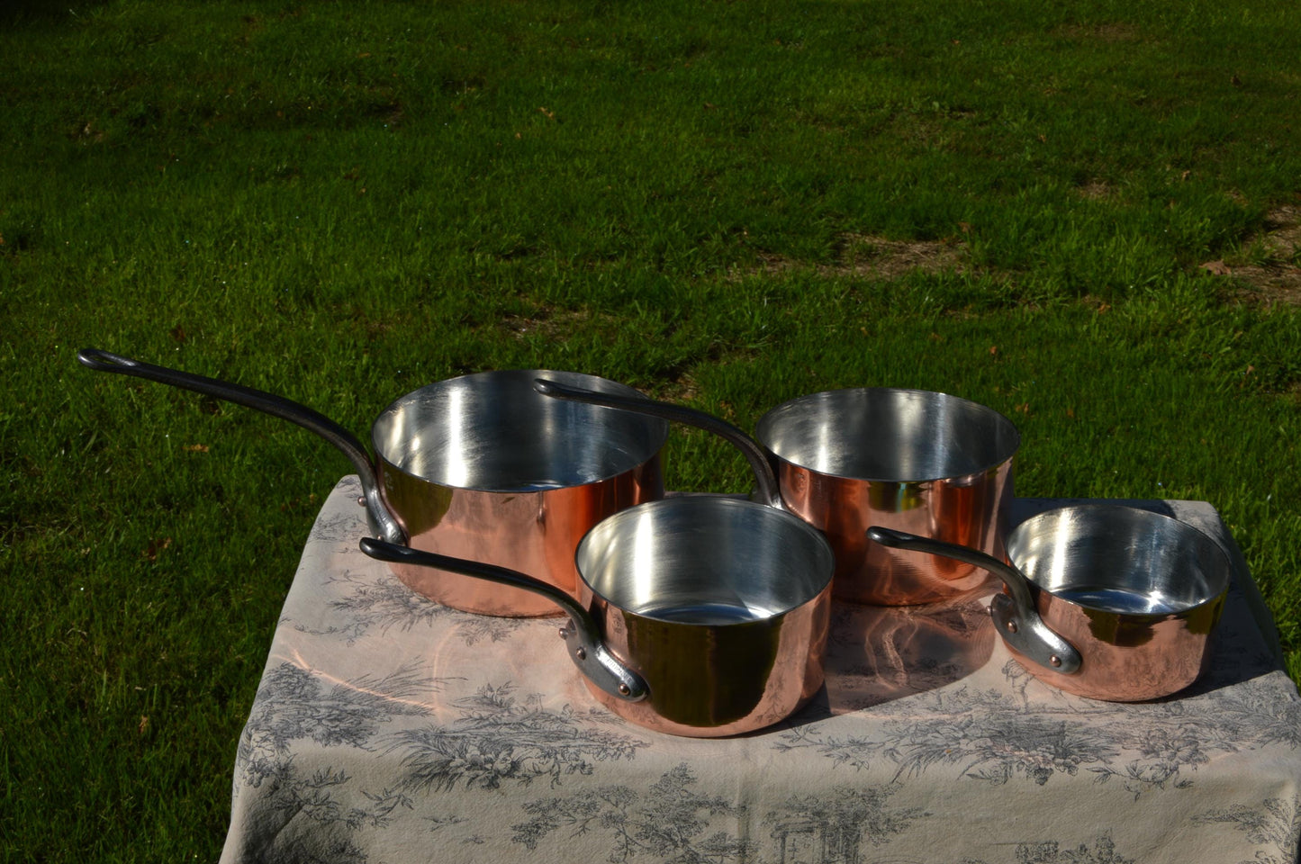 Vintage French Copper Pans - Villedieu YG - Restaurant Quality Set of Four New Tin
