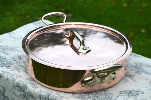 Rondeau French Vintage 3.5mm Copper Factory Nickel 28cm Rondeau Pot Faitout Good Size Saute Pan Villedieu France Stamped