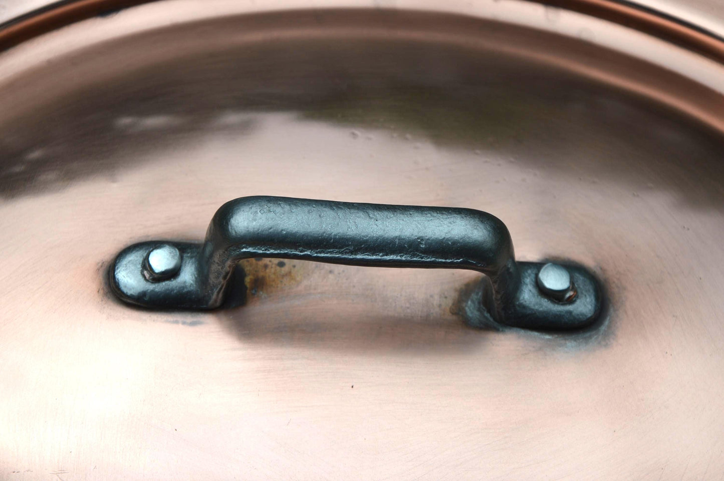 Antique Copper Casserole: French Oval Pot with Cast Iron Handles 24cm
