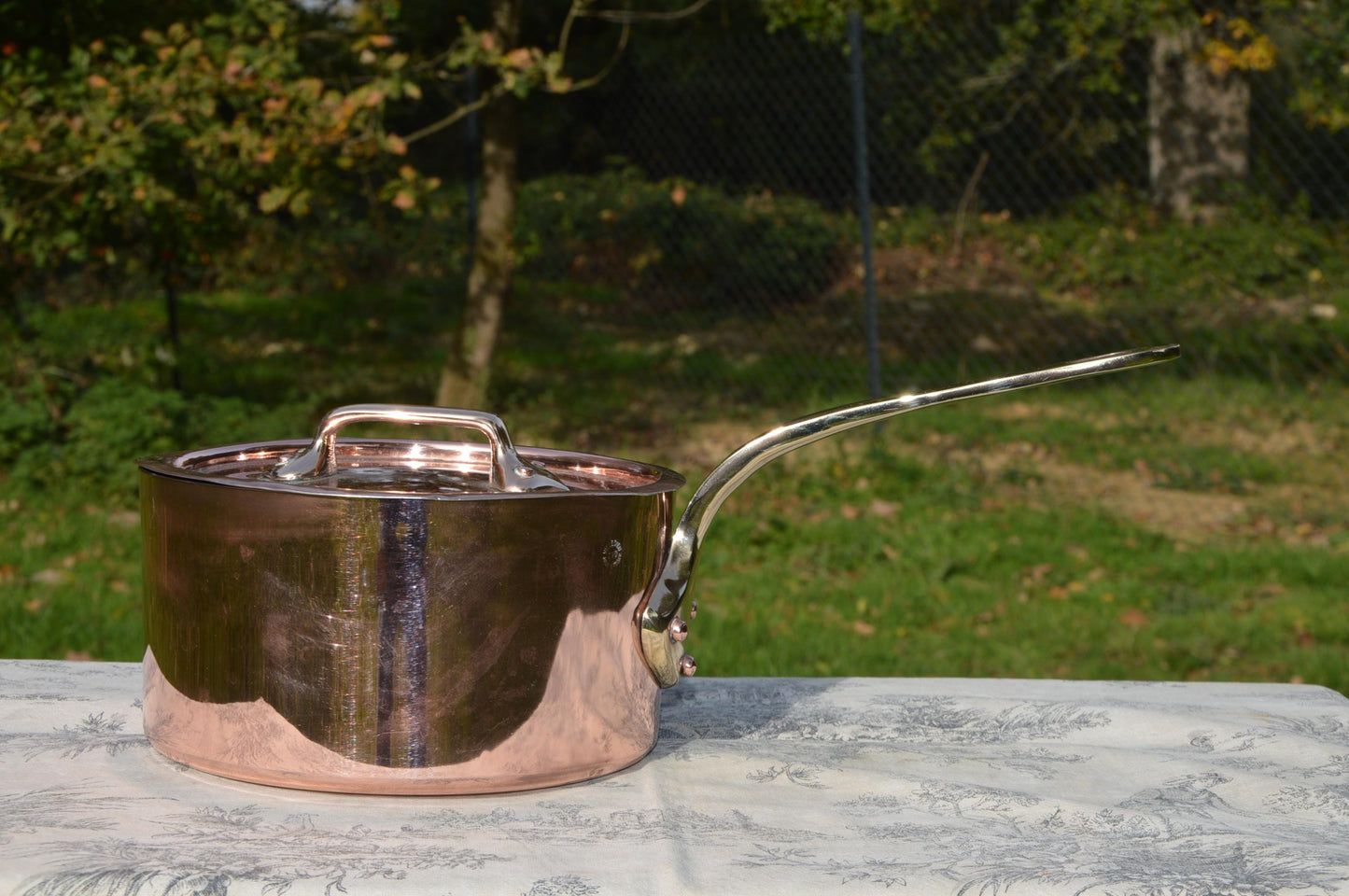 Antique Villedieu Copper Saucepan with Lid, Restaurant Quality, 20cm