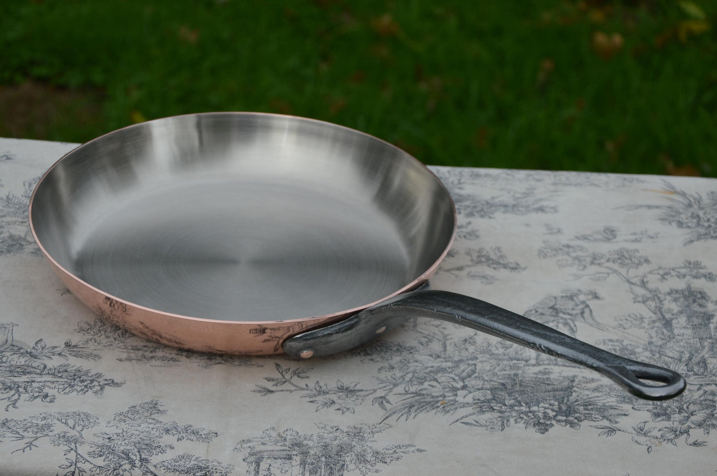 Vintage 2mm Copper Frying Pan, Nickel Lined French Skillet
