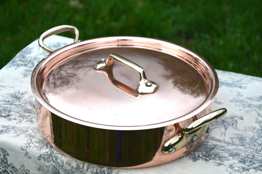 Rondeau French Vintage 3.5mm Copper Factory Nickel 28cm Rondeau Pot Faitout Good Size Saute Pan Villedieu France Stamped